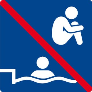 Schwimmbadschild - Springen Verboten- 10 x 10cm Kunststoff selbstklebende Rückseite