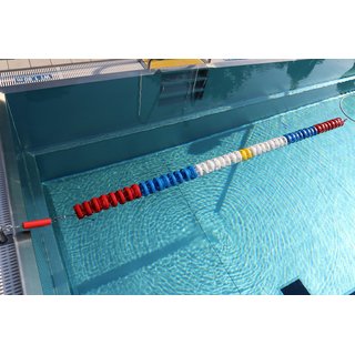 Schwimmleine "MAKS WAVE", 4"/100mm Enden 5m rot, Rest 100cm weiß und 100cm rot 16,66m