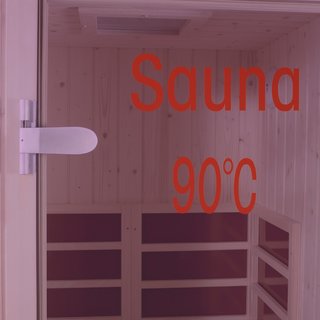 Schriftzug "Sauna" rot, Klebefolie für Glastüre